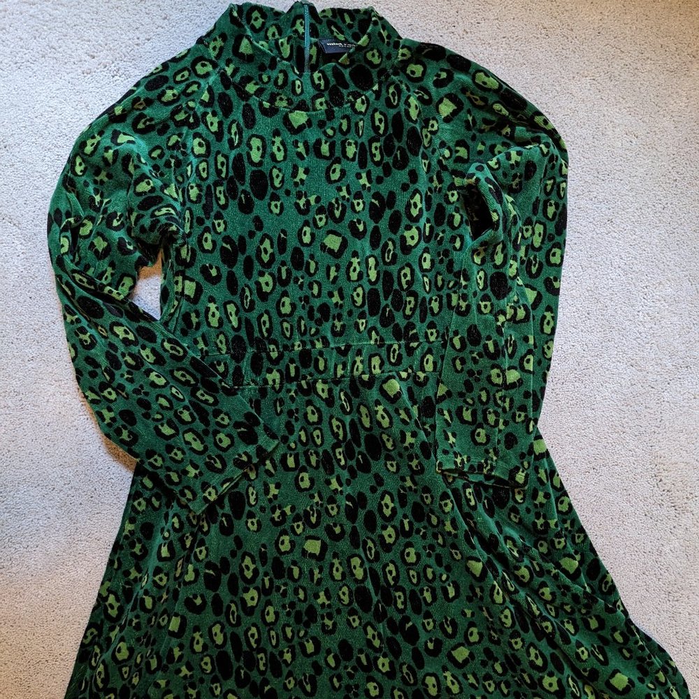 Mini Rodini Velour Leopard Dress Green 9-11 YRS